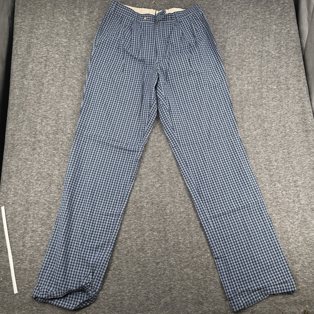 Brooks Brothers Mens Dress Pants Navy Blue Plaid Pleated Cotton New Unhemmed W34